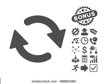 Refresh icon with bonus elements. Vector illustration style is flat iconic symbols, gray color, white background.