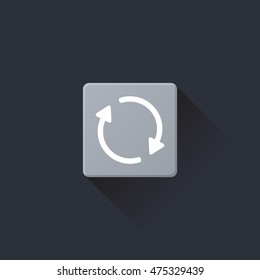 refresh icon or button in flat style with long shadow, isolated vector illustration on transparent background