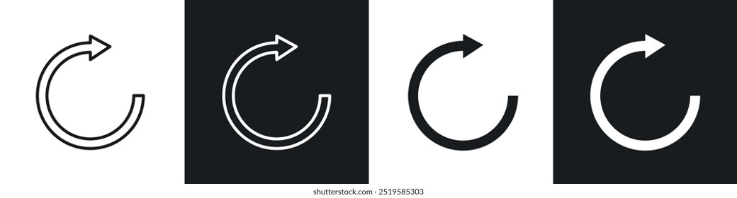 Refresh icon collection in black and white filled and stroke line style.