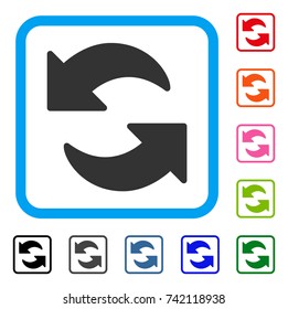 Refresh icon. Flat gray pictogram symbol inside a light blue rounded rectangle. Black, gray, green, blue, red, orange color versions of Refresh vector. Designed for web and software interfaces.