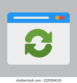 Icono de actualización en estilo plano sobre el navegador, usar para presentación de aplicaciones móviles del sitio web