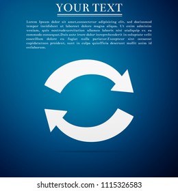 Refresh icon isolated on blue background. Reload symbol. Rotation arrows in a circle sign. Flat design. Vector Illustration