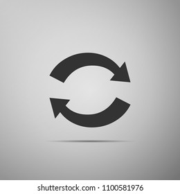 Refresh icon isolated on grey background. Reload symbol. Rotation arrows in a circle sign. Flat design. Vector Illustration
