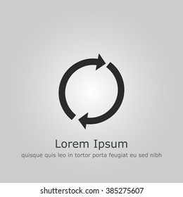 Refresh icon, on grey background, dark outline, example text