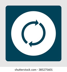 Refresh icon, on white circle background surrounded by blue