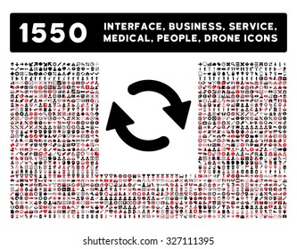 Refresh icon and other web interface, business, tools, people, medical service and awards vector symbols. Style is bicolor flat symbols, intensive red and black colors, rounded angles, white