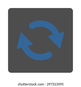 Refresh icon from Primitive Buttons OverColor Set. This rounded square flat button is drawn with cobalt and gray colors on a white background.