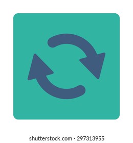 Refresh icon from Primitive Buttons OverColor Set. This rounded square flat button is drawn with cobalt and cyan colors on a white background.