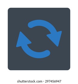Refresh icon from Primitive Buttons OverColor Set. This rounded square flat button is drawn with smooth blue colors on a white background.