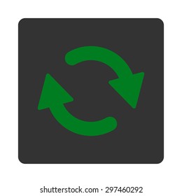 Refresh icon from Primitive Buttons OverColor Set. This rounded square flat button is drawn with green and gray colors on a white background.