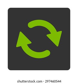 Refresh icon from Primitive Buttons OverColor Set. This rounded square flat button is drawn with eco green and gray colors on a white background.