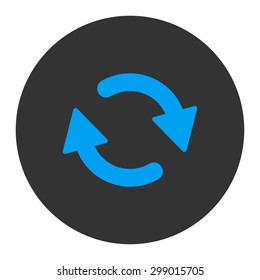 Refresh icon from Primitive Round Buttons OverColor Set. This round flat button is drawn with blue and gray colors on a white background.