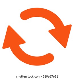Refresh icon from Primitive Set. This isolated flat symbol is drawn with orange color on a white background, angles are rounded.
