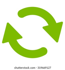 Refresh icon from Primitive Set. This isolated flat symbol is drawn with eco green color on a white background, angles are rounded.