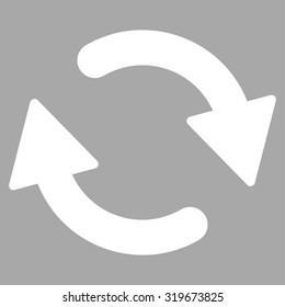 Refresh icon from Primitive Set. This isolated flat symbol is drawn with white color on a silver background, angles are rounded.