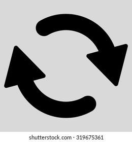 Refresh icon from Primitive Set. This isolated flat symbol is drawn with black color on a light gray background, angles are rounded.