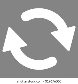 Refresh icon from Primitive Set. This isolated flat symbol is drawn with white color on a gray background, angles are rounded.