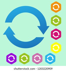 refresh icon reload sign set. Simple rounded hexagon internet button. Vector illustration web design elements