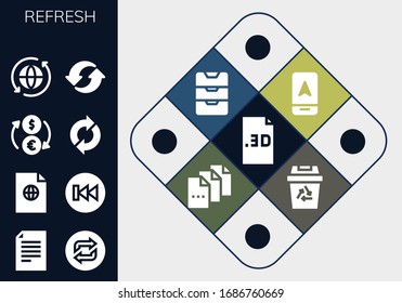 refresh icon set. 13 filled refresh icons.  Simple modern icons such as: File, Loop, Previous, Exchange, Sync, Recycle, Arrow, Inbox, Recycling
