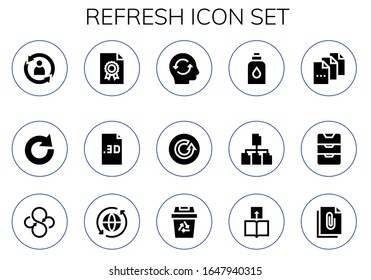 refresh icon set. 15 filled refresh icons.  Simple modern icons such as: Rotate, Redo, File, Refresh, Conditioner, Inbox, Sync, Recycling, Transfer