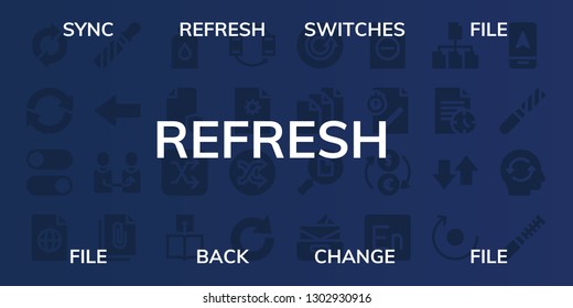  refresh icon set. 32 filled refresh icons. on blue background style Simple modern icons about  - Sync, Refresh, Switches, File, Back, Change, Conditioner, Shuffle, Transfer, Redo