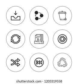 Refresh icon set. collection of 9 outline refresh icons with exchange, inbox, previous, recycle, recycling, refresh icons. editable icons.