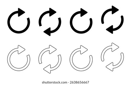 Refresh icon set isolated, reload icon, rotation icon vector refresh symbol illustrations. isolated on transparent background. EPS 10.