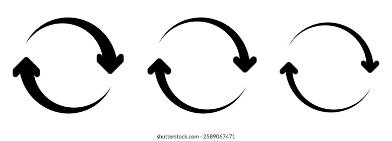 Refresh icon set. Reload icon vector. circular arrow , refresh, reload. Set of circle arrows rotating on white background. Black refresh arrow icon vector.