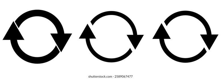 Refresh icon set. Reload icon vector. circular arrow , refresh, reload. Set of circle arrows rotating on white background. Black refresh arrow icon vector.