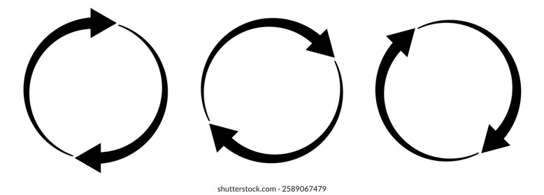 Refresh icon set. Reload icon vector. circular arrow , refresh, reload. Set of circle arrows rotating on white background. Black refresh arrow icon vector.