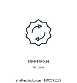 Refresh icon. Thin linear refresh outline icon isolated on white background from arrows collection. Line vector sign, symbol for web and mobile