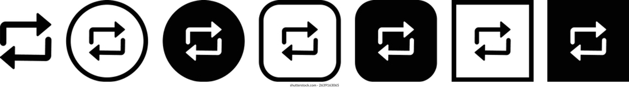Refresh icon vector for apps or website. recycle, Repeat and reload symbol icons flat line set arrow rotation circle convert button sync glyph Update sign isolated on transparent background
