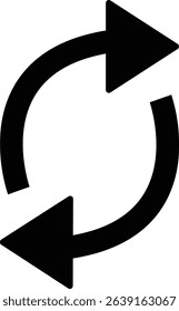 Refresh icon vector for apps or website. recycle, Repeat and reload symbol icons flat arrow rotation circle convert button sync glyph Update sign isolated on transparent background