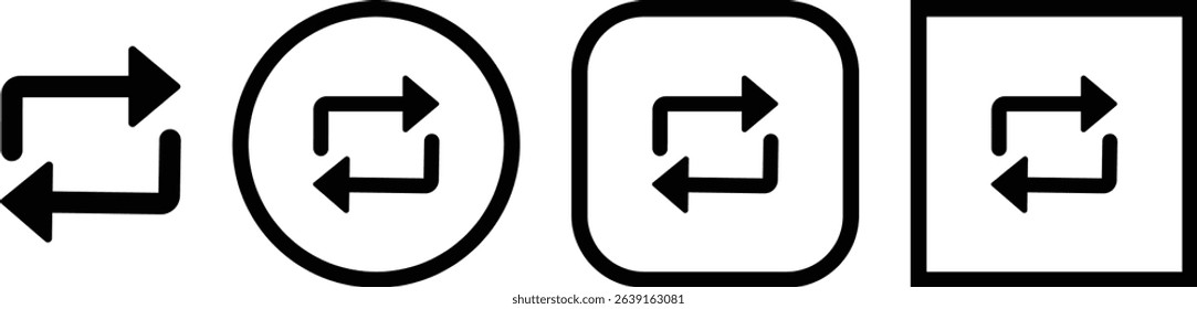Refresh icon vector for apps or website. recycle, Repeat and reload symbol icons flat line set arrow rotation circle convert button sync glyph Update sign isolated on transparent background