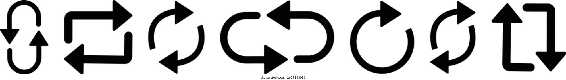 Refresh icon vector for apps or website. recycle, Repeat and reload symbol icons flat set arrow rotation circle convert button sync glyph Update sign isolated on transparent background