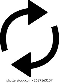 Refresh icon vector for apps or website. recycle, Repeat and reload symbol icons flat arrow rotation circle convert button sync glyph Update sign isolated on transparent background