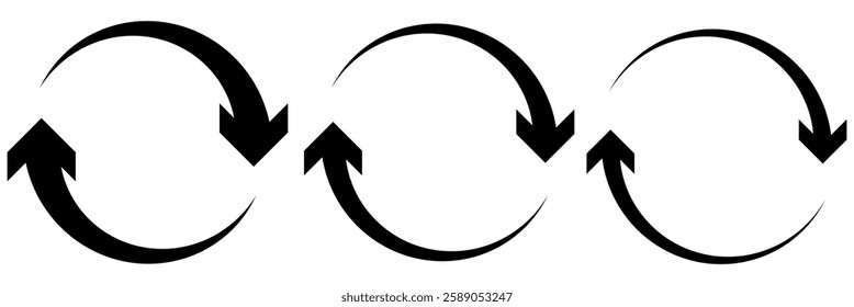 Refresh icon vector illustration. Reload sign and symbol. Update icon. Refresh icon set isolated on white background. Two semicircular rotating black arrows. Following each other in a circle.