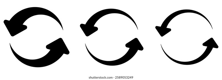 Refresh icon vector illustration. Reload sign and symbol. Update icon. Refresh icon set isolated on white background. Two semicircular rotating black arrows. Following each other in a circle.