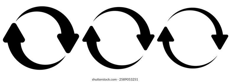 Refresh icon vector illustration. Reload sign and symbol. Update icon. Refresh icon set isolated on white background. Two semicircular rotating black arrows. Following each other in a circle.