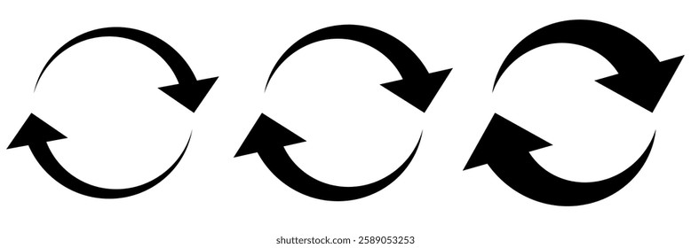 Refresh icon vector illustration. Reload sign and symbol. Update icon. Refresh icon set isolated on white background. Two semicircular rotating black arrows. Following each other in a circle.