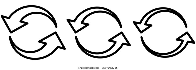 Refresh icon vector illustration. Reload sign and symbol. Update icon. Refresh icon set isolated on white background. Two semicircular rotating black arrows. Following each other in a circle.