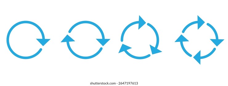 Atualizar vetor de ícone, recarregar ícones definidos isolados no fundo branco. Atualizar sinal, recarregar sinal. Setas circulares. Ilustração vetorial.