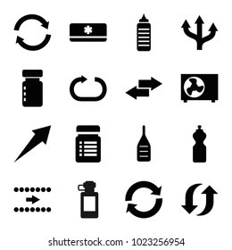 Refresh icons. set of 16 editable filled refresh icons such as arrow, bottle for fitness, fitness bottle, reload, air conditioner, update