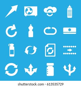Refresh icons set. set of 16 refresh filled icons such as reload, update, reload replay, air conditioner, arrow, cloud sync, bottle for fitness