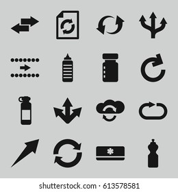 Refresh icons set. set of 16 refresh filled icons such as reload, update, reload replay, air conditioner, arrow, cloud sync, bottle for fitness