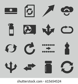 Refresh icons set. set of 16 refresh filled icons such as reload, update, reload replay, air conditioner, arrow, cloud sync, bottle for fitness