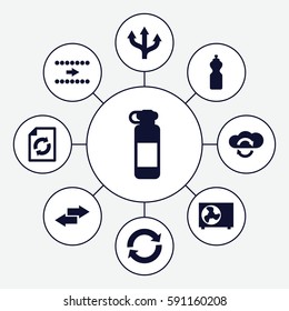refresh icons set. Set of 9 refresh filled icons such as reload, air conditioner, arrow, cloud sync, bottle for fitness