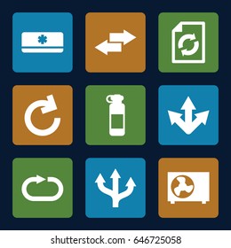 Refresh icons set. set of 9 refresh filled icons such as reload, reload replay, air conditioner, arrow