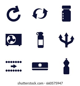 Refresh icons set. set of 9 refresh filled icons such as update, air conditioner, arrow, reload, bottle for fitness