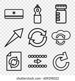 Refresh icons set. set of 9 refresh outline icons such as reload, air conditioner, arrow, cloud sync, bottle for fitness